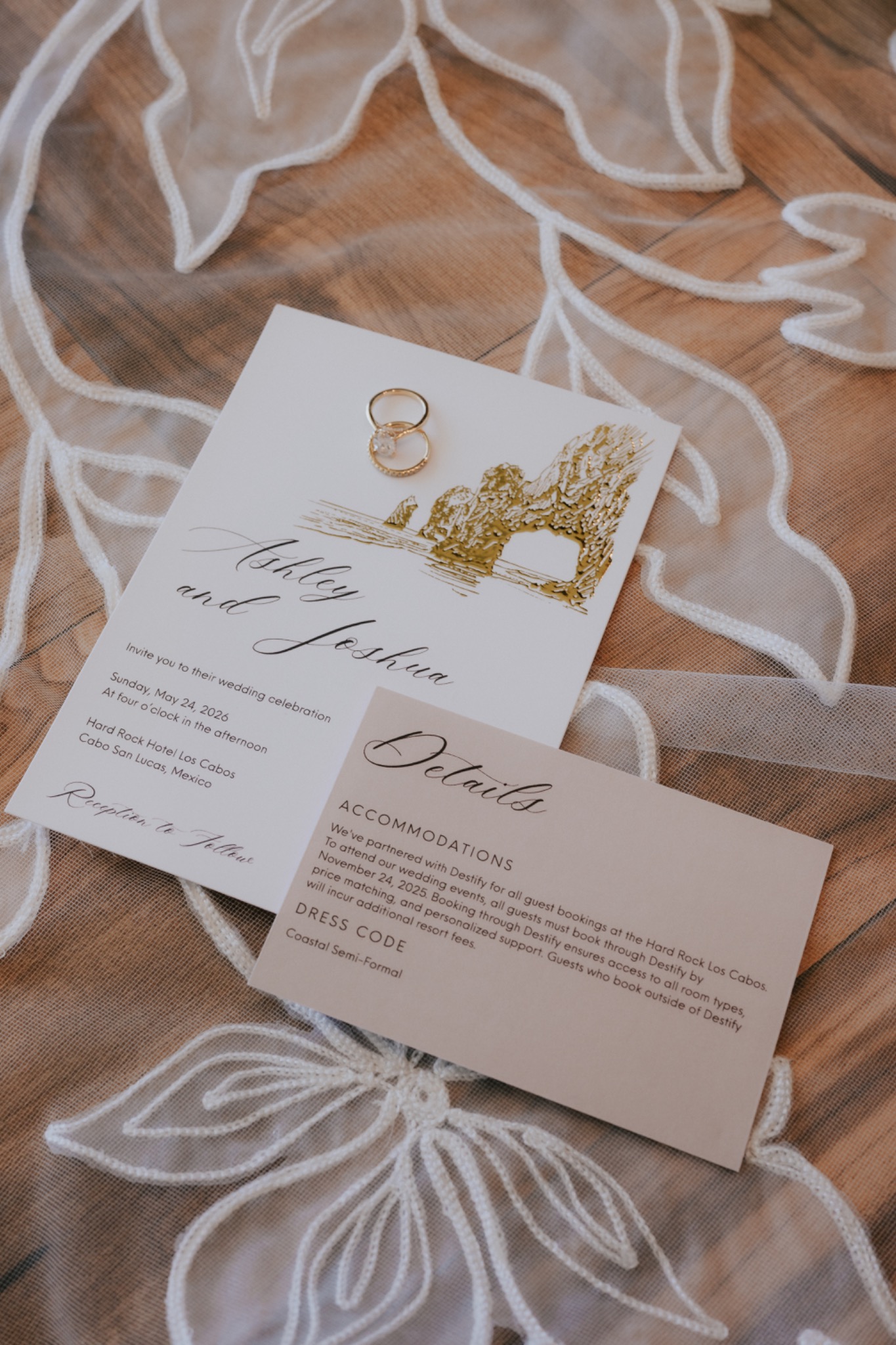 Custom destination wedding invitation and detail card